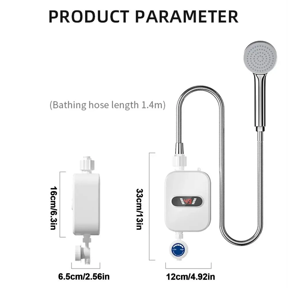 (image for) 3000W/3500W Portable Mini Water Heater 110V/220V Instant Electric Heater IPX4 Waterproof Adjustable Temperature for Shower EU/UK/US Plug